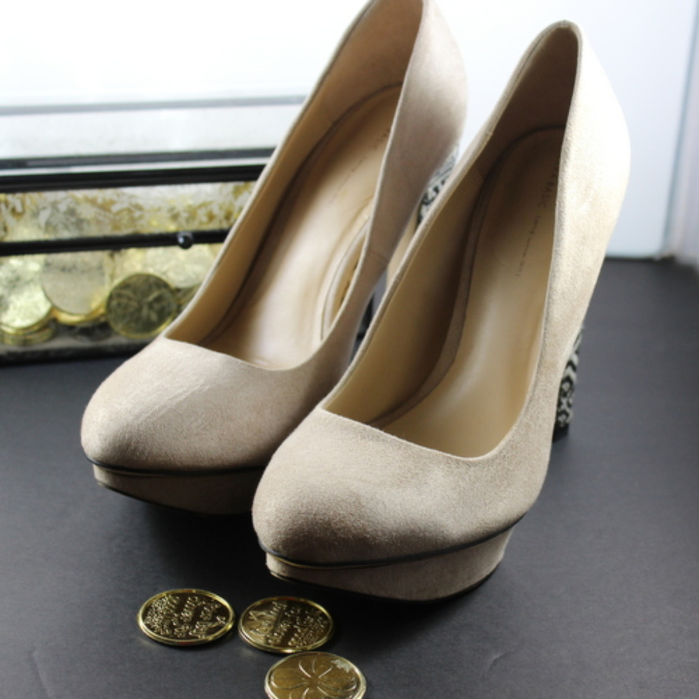 Zara Basic Suede Pumps Tribal Textured Heel SZ. 38